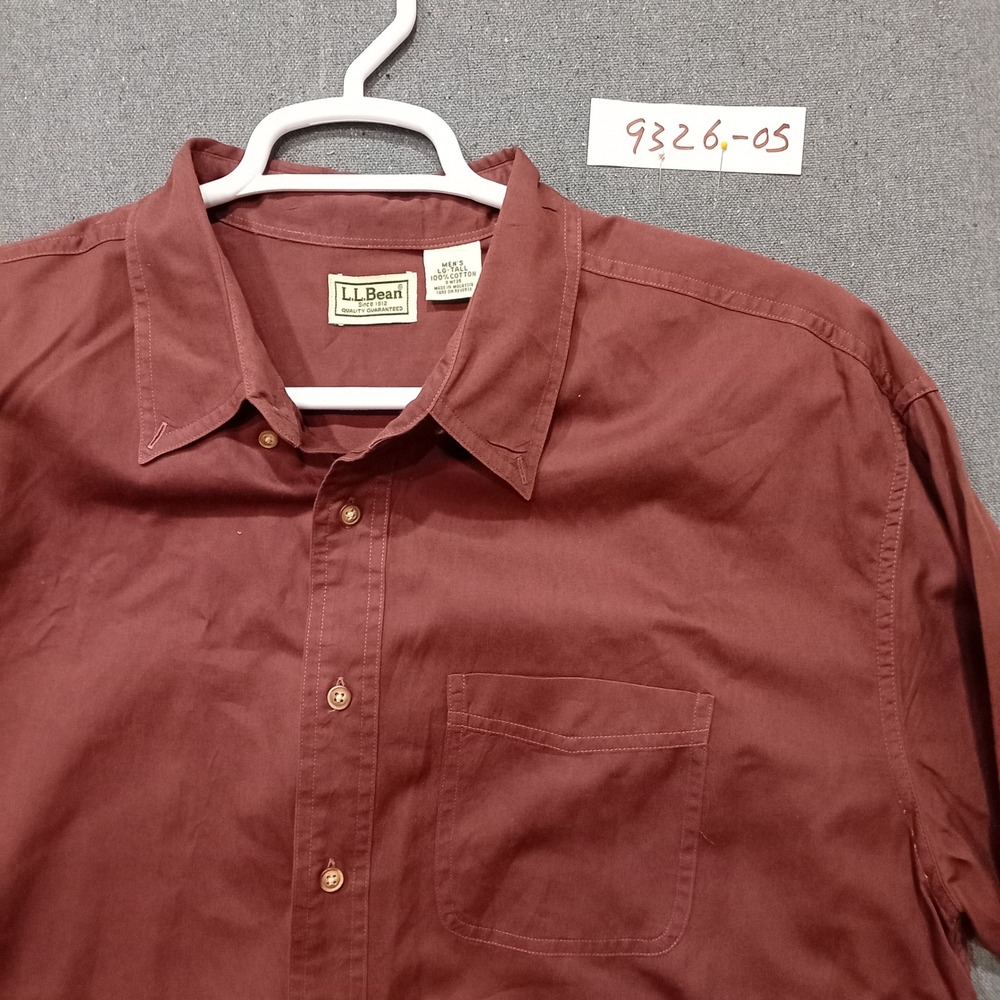 LL Bean Mens Large Tall Burgundy Maroon Cotton Long Sleeve Button Down Shirt